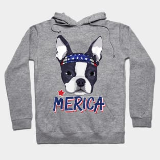 Boston Terrier Merica Bandana USA Flag 4th Of July Hoodie